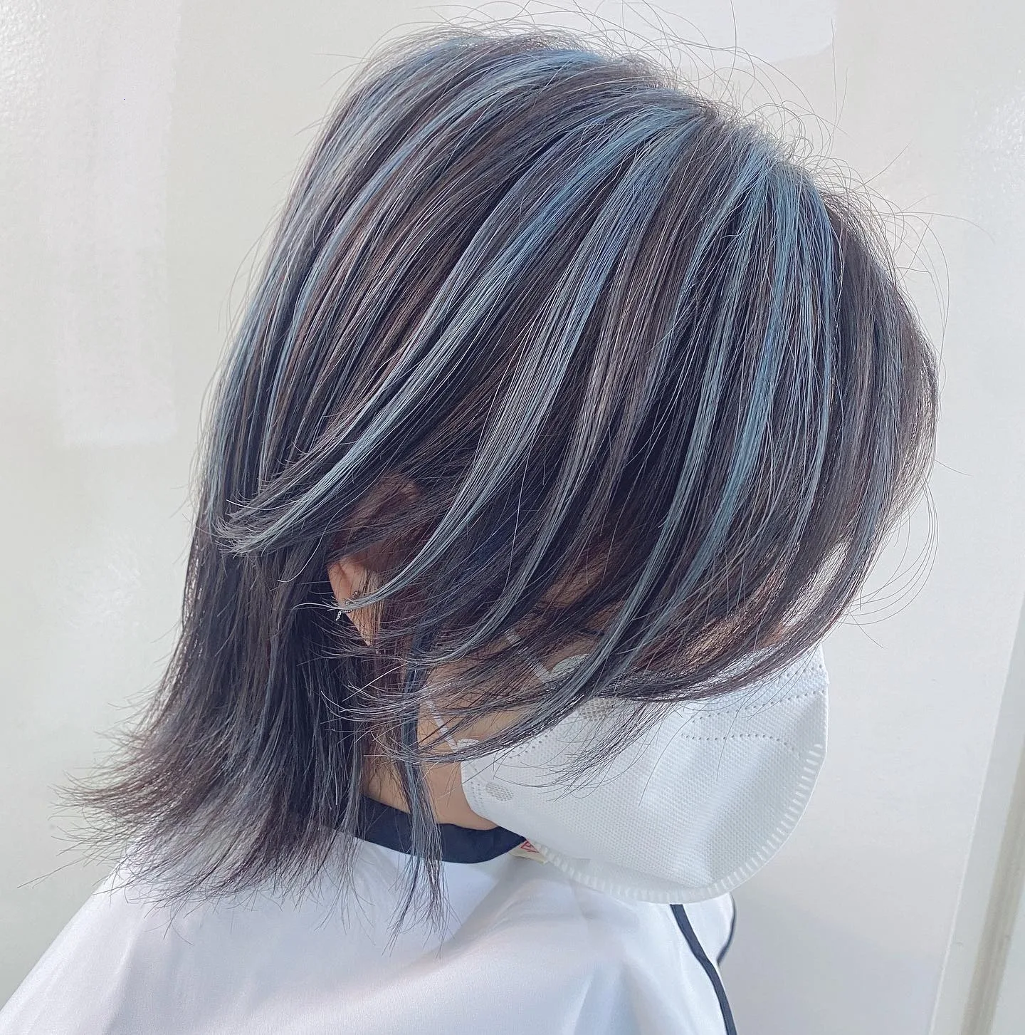 Blue Gray Highlights Korean Hair Color